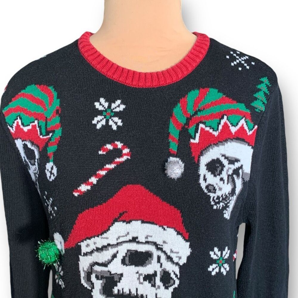 Ugly Christmas Sweater Black and Red Skull Design - Picture 2 of 10